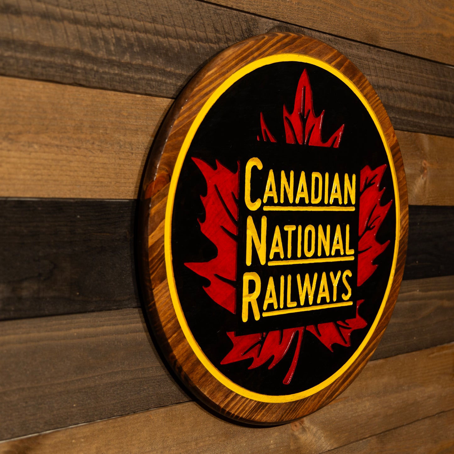 Canadian National 'Maple Leaf' Engraved Wood Sign