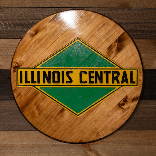 Illinois Central Green Diamond Engraved Wood Sign