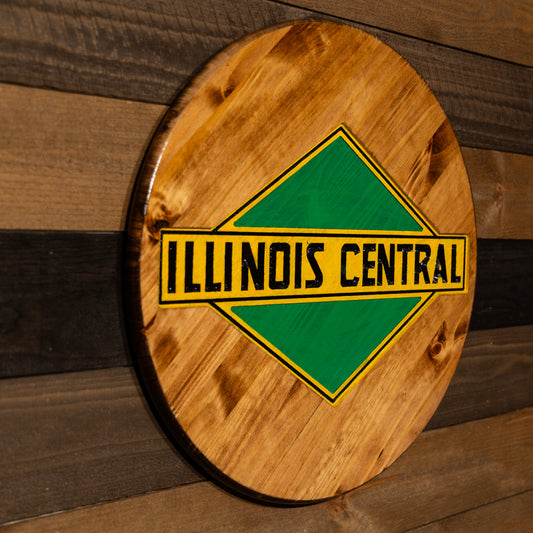 Illinois Central Green Diamond Engraved Wood Sign