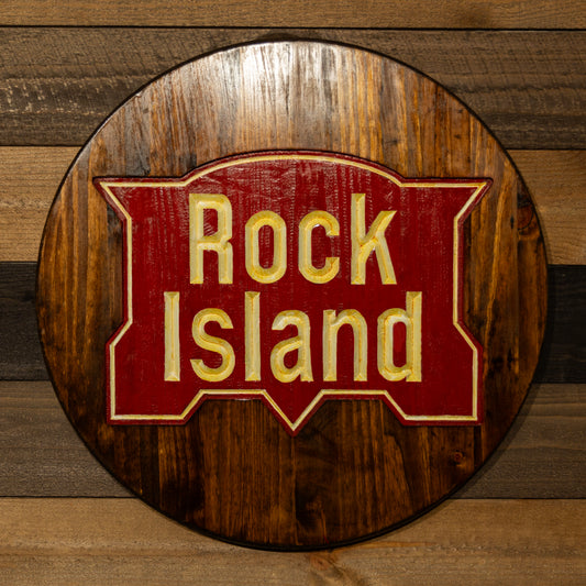 Rock Island Engraved Wood Sign